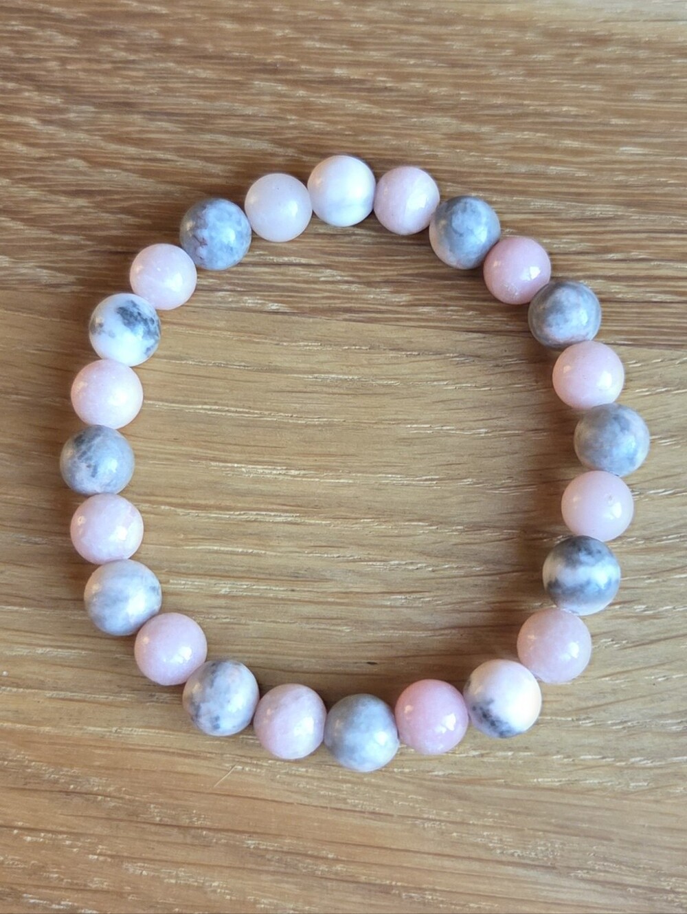 Pink Zebra Jasper & Pink Opal Beaded Stretch Bracelet | Handmade